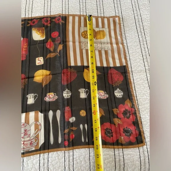 Vintage A. Brod tea flower fruit lemon strawberry scarf bag scarf neck scarf - Picture 7 of 7